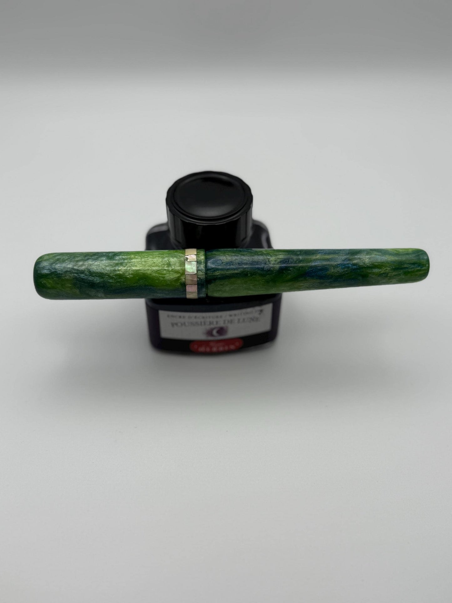 Abalone Inlay, Green, Blue and White Cast Resin Fountain Pen with Bock Nib