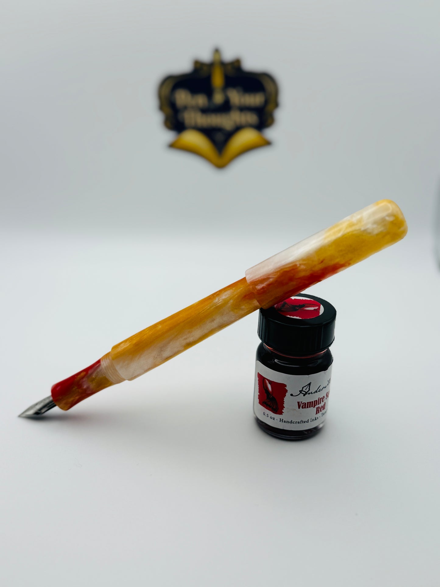 Roman Gold, Red and White Cast Resin Fountain Pen with Bock Nib