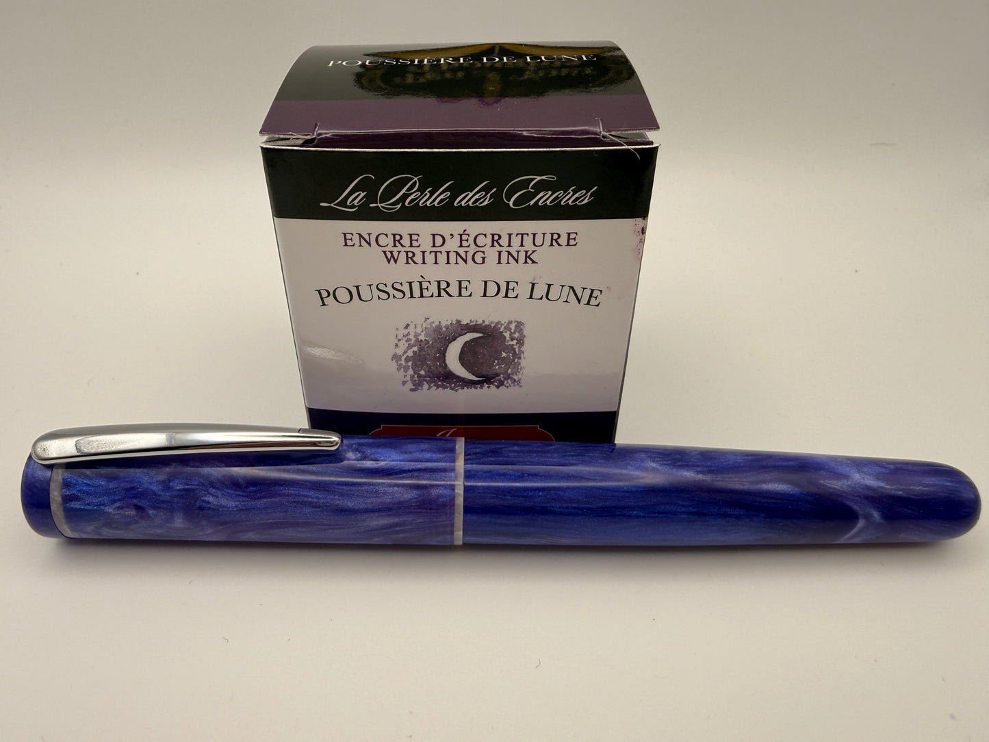 Custom Bespoke Purple and White Fountain Pen with Clip and White Accents