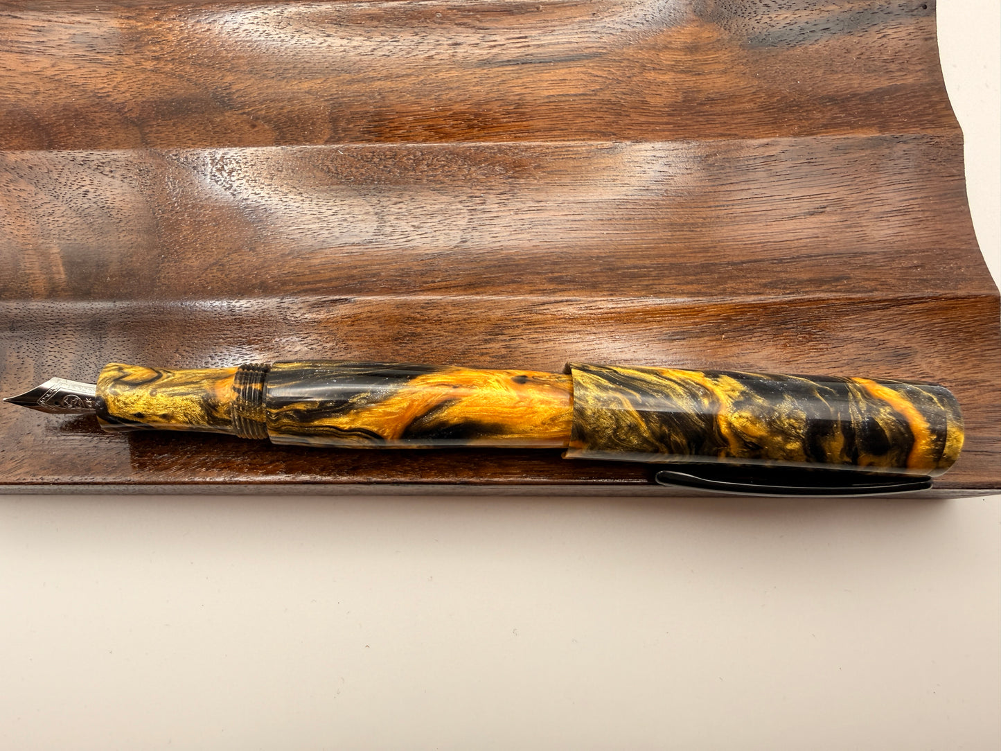 Golden Galaxy Gold and Black Cast Resin Fountain Pen with Bock Nib