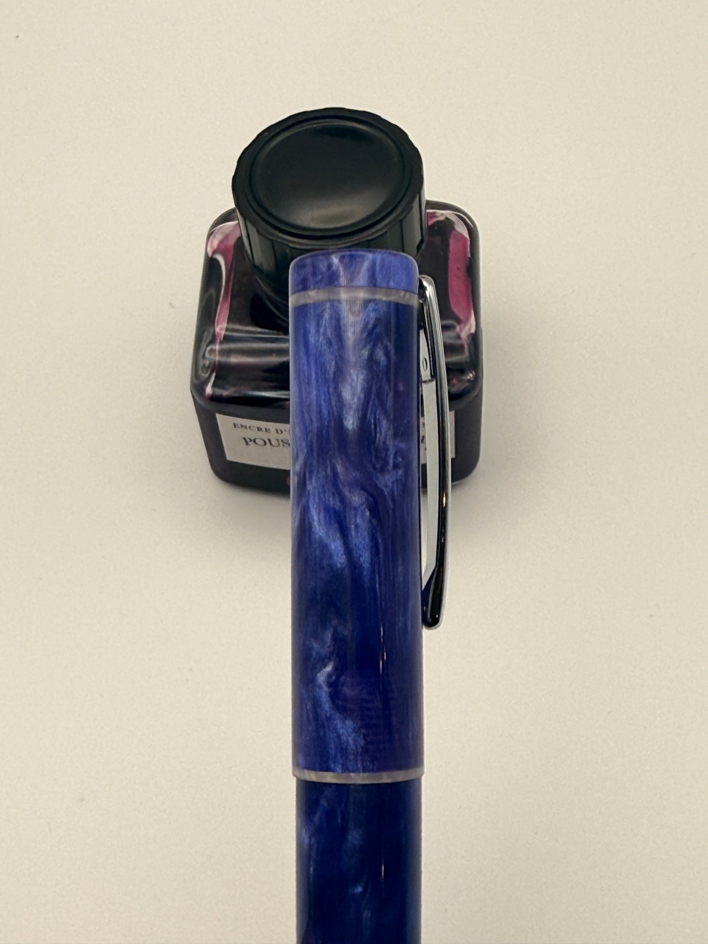 Custom Bespoke Purple and White Fountain Pen with Clip and White Accents