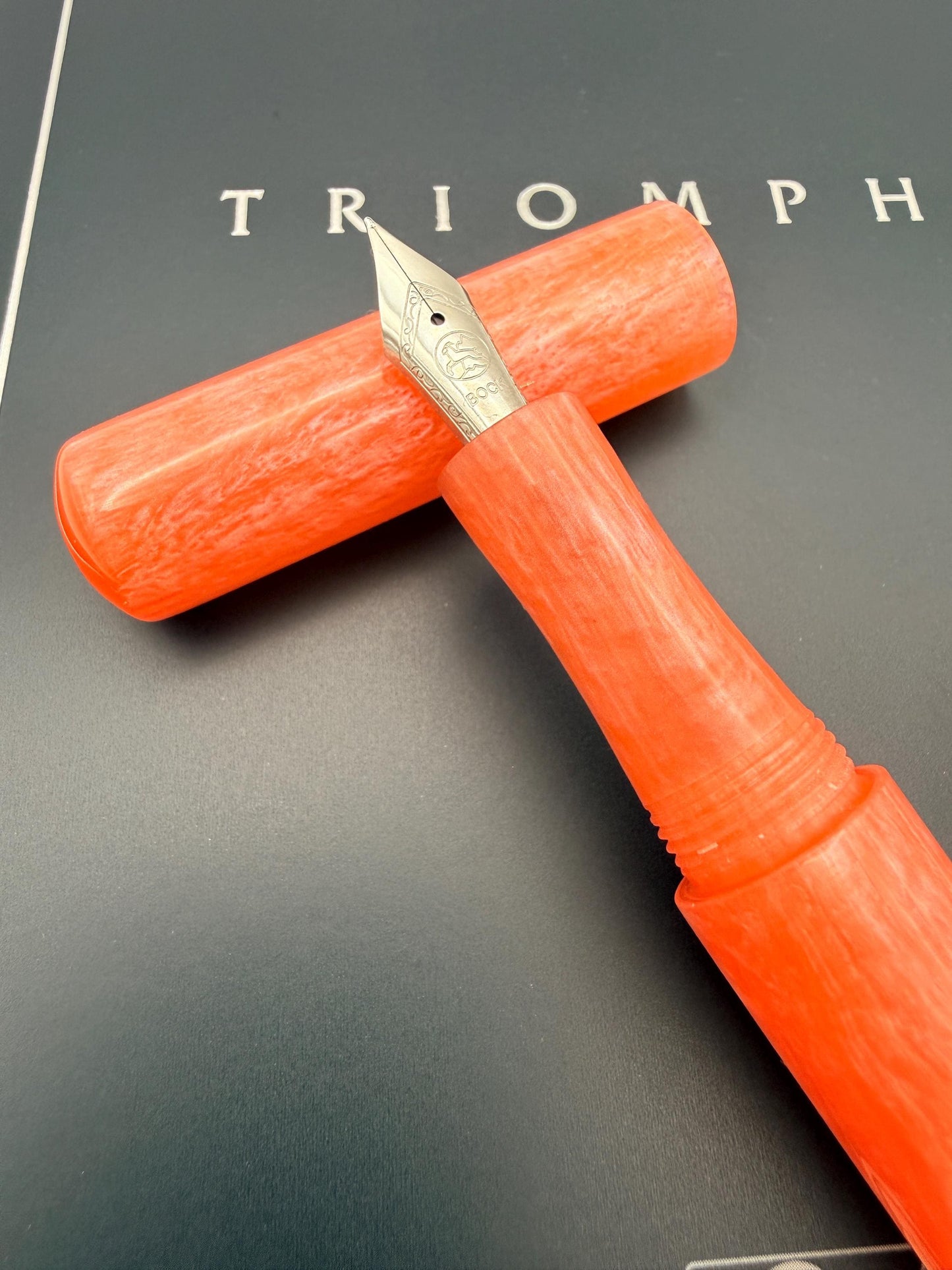 Custom Bespoke Seamless Peach Cast Resin Fountain Pen with Bock Nib