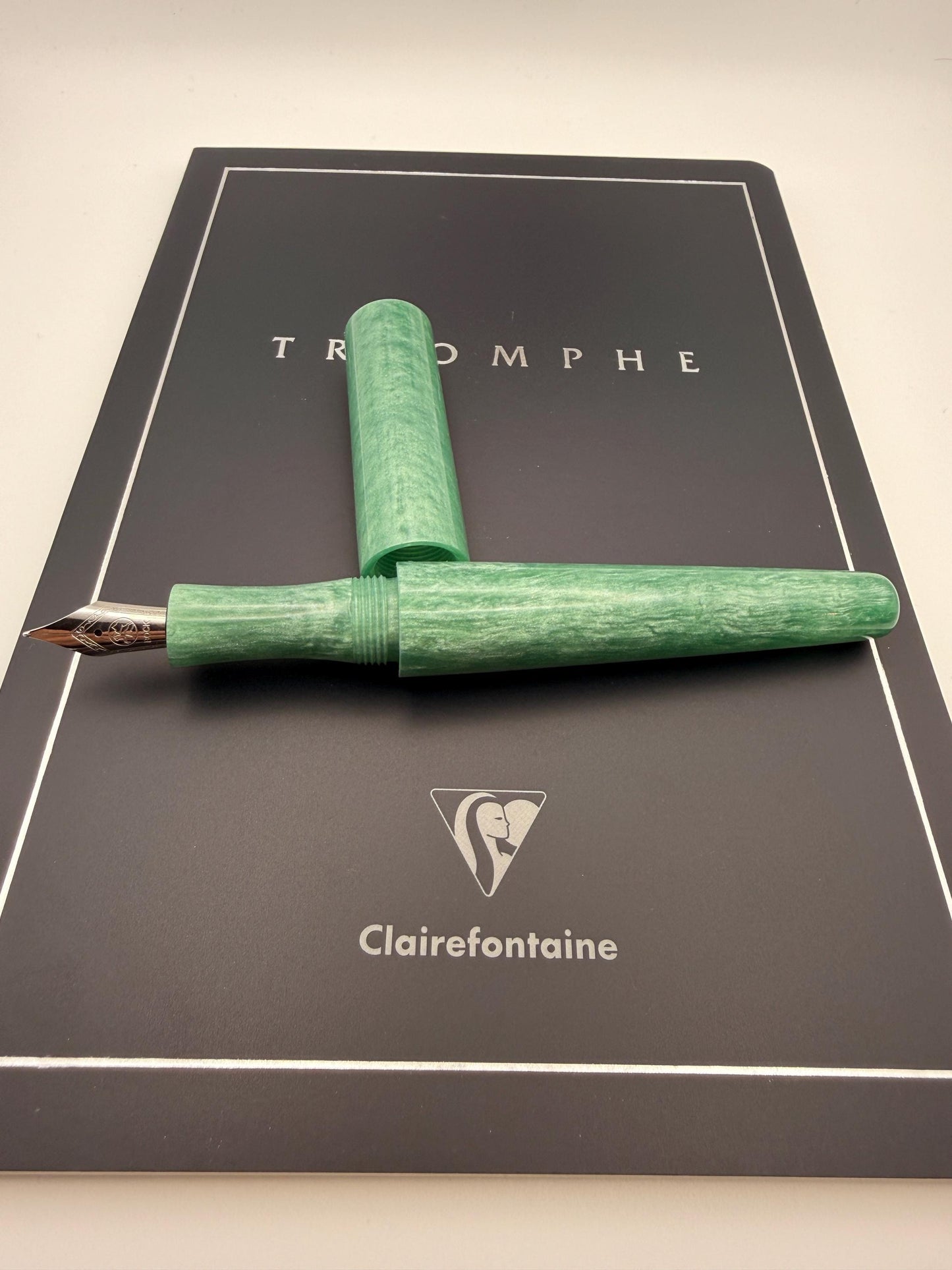 Custom Bespoke Seamless Sage Cast Resin Fountain Pen with Bock Nib