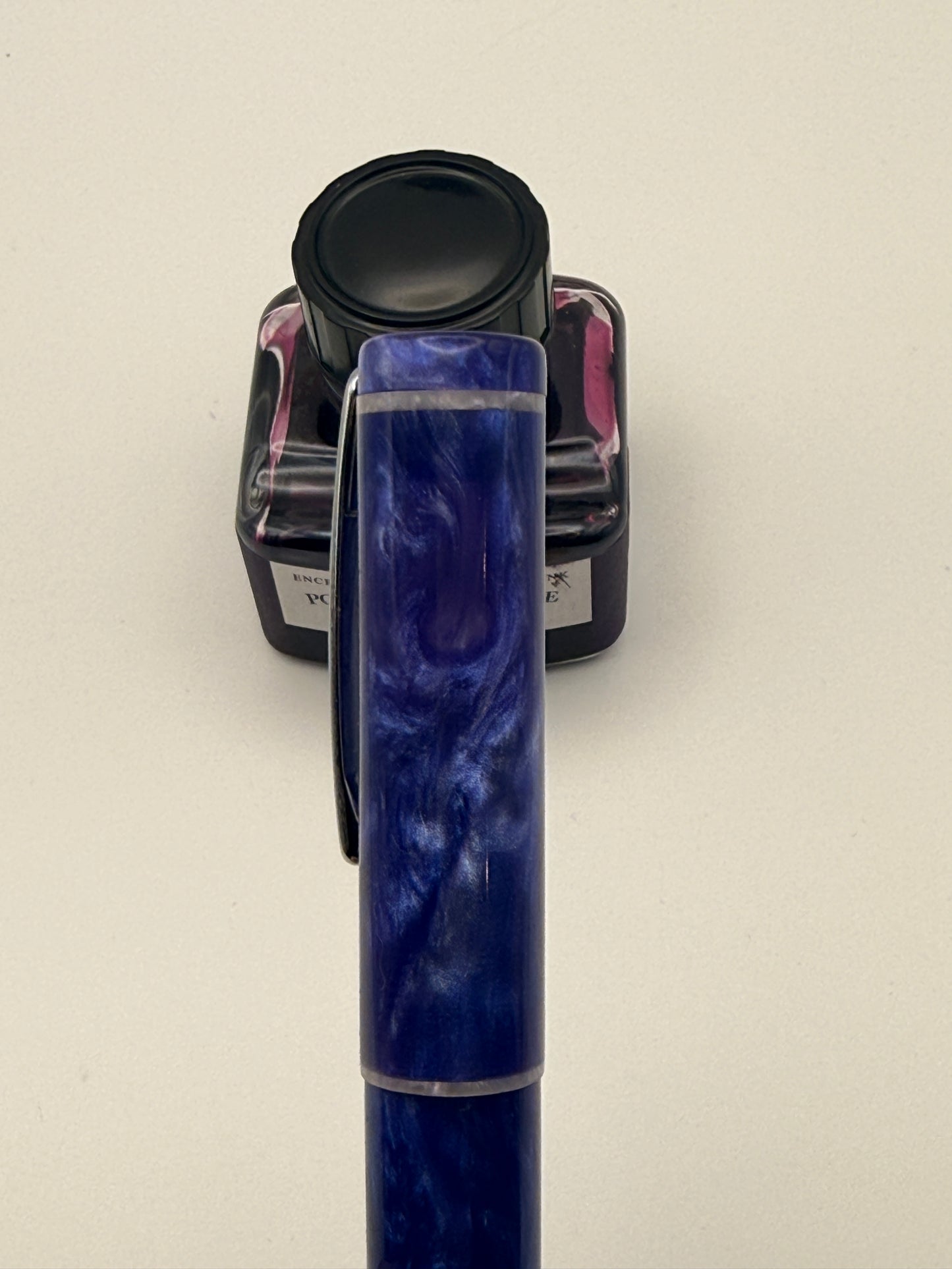Custom Bespoke Purple and White Fountain Pen with Clip and White Accents