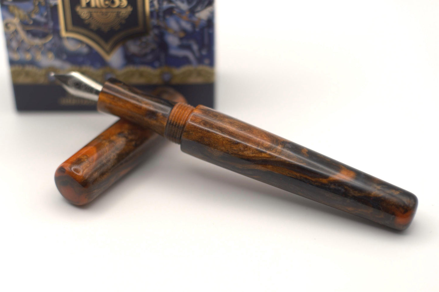 Custom Bespoke Seamless Black and Orange Cast Resin Fountain Pen with Bock Nib