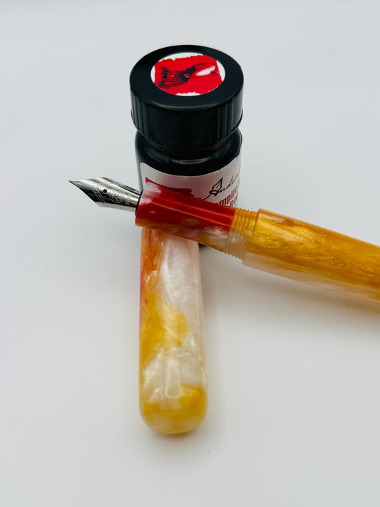 Roman Gold, Red and White Cast Resin Fountain Pen with Bock Nib
