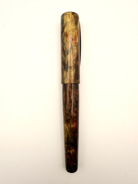 Black and Gold with a Hint of Red Resin Fountain Pen