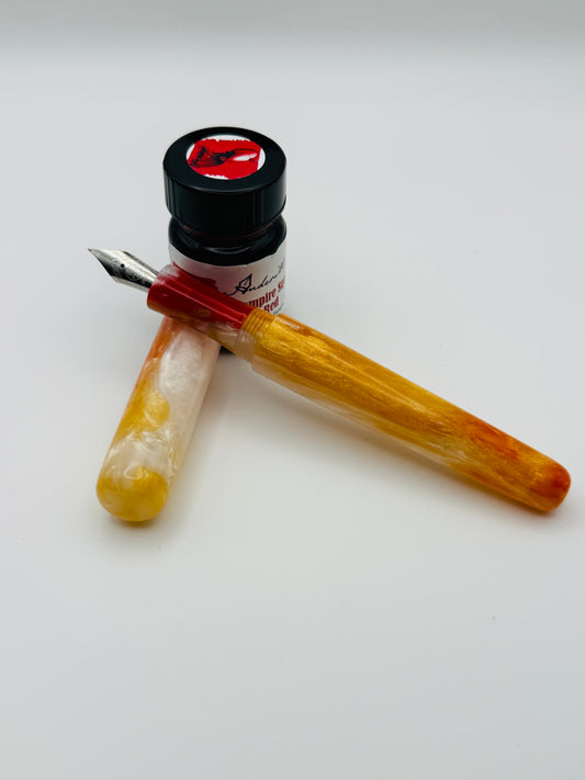 Roman Gold, Red and White Cast Resin Fountain Pen with Bock Nib