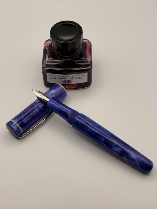 Custom Bespoke Purple and White Fountain Pen with Clip and White Accents