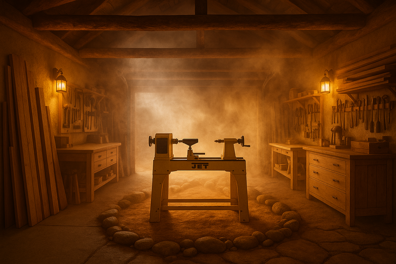 blend the insides containing a jet brand wood lathe of a two car garage and sweat lodge