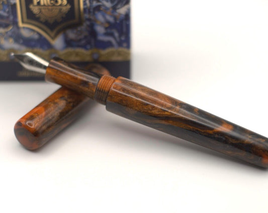 Custom Bespoke Seamless Black and Orange Cast Resin Fountain Pen with Bock Nib